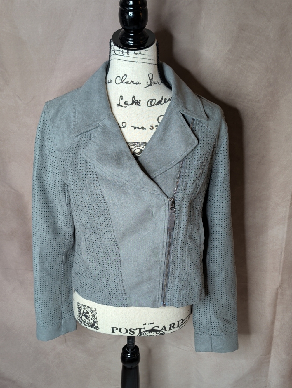 Anthropologie Hei Hei Grey Vegan Suede Perforated Moto Jacket Size Small